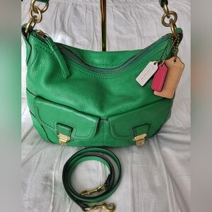 Y2K Coach Poppy Avery Kelly Green Leather Hobo Bag, Gold Hardware, 3 Hangtags